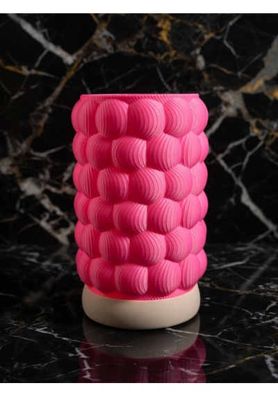 Dalgalı Kabartmalı Silindir Lamba Pembe - 3d Baskı Fütüristik Gece Lambası Pembe