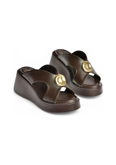 Fox Shoes Y973965409 Kahverengi Dolgu Tabanlı Kadın Terlik