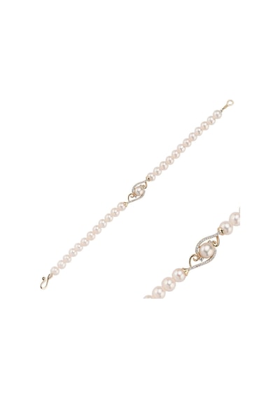 5 Mm Zirkon Taşlı Doğal İnci Bileklik 21 Cm / Sarı Sarı Sarı Altın