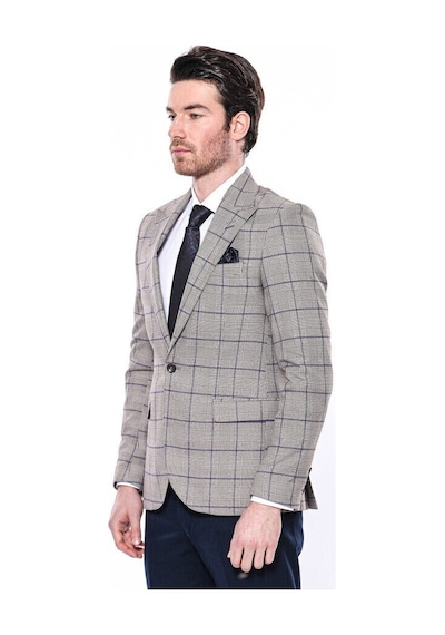Wessi Ekose Slim Fit Bej Erkek Ceket - Wessi Bej