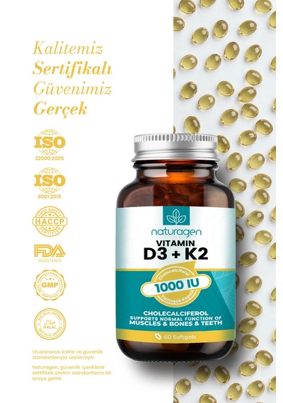 Naturagen Vitamin D3 + K2 1000 Iu 2x60 Kapsül