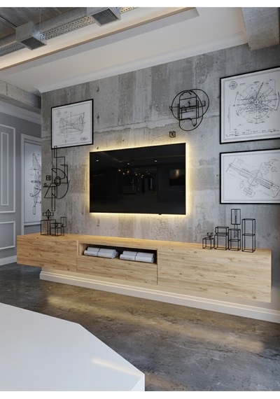 Resital Ledli Duvara Monte Tv Sehpası - Çam - W6016-6 Çam Resital Ledli Duvara Monte Tv Sehpası - Çam - W6016-6 Çam