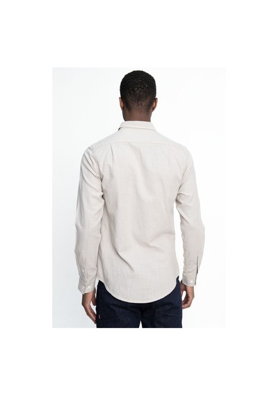 Tudors Slim Fit Uzun Kol Biyeli Yaka Düğmeli Keten Erkek Taş Gömlek-26907-taş Rengi Taş
