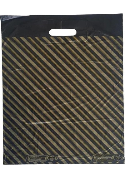 Naksan Takviyeli Ince Desenli Çizgili Siyah Çanta Poşet Torba - 4 No - 40x50 Cm. - 50 Adetlik Paket
