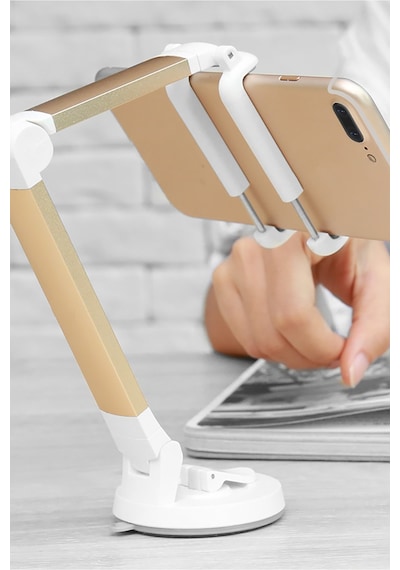 360 Derece Vantuzlu Kaydırmaz Araç Telefon Navigasyon Kamera Tutucu Yayıncı Telefon Standı Gold