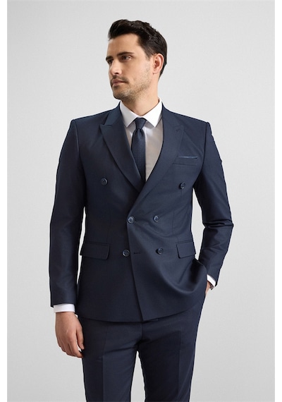 Süvari Lacivert Slim Kruvaze Yaka 6 Drop Takım Elbise Tk1006900385-m09 Lacivert