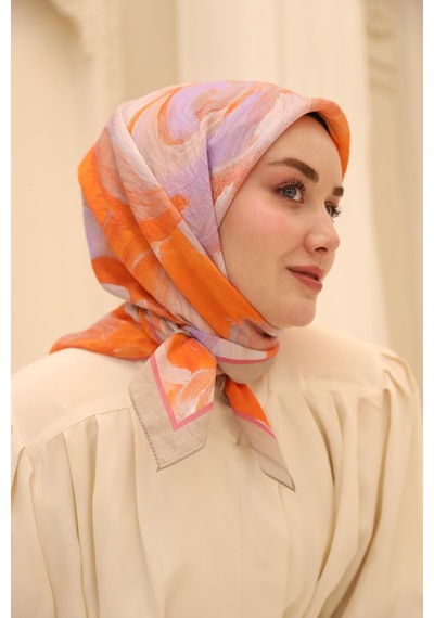 Silk Home Olinda İpek Eşarp 47001-14 Bej, Pembe, Turuncu, Lila, Somon
