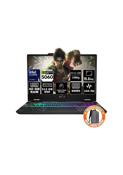 MSI Cyborg 15 B2rwfkg-207xtr-a13 Core 5-210H 40 GB 512 GB SSD RTX5060 15.6" Dos Dizüstü Bilgisayar