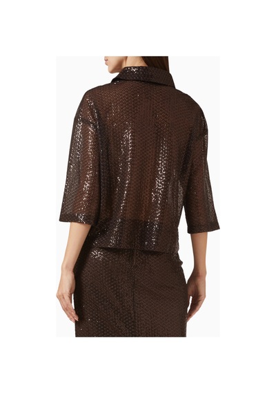 Maibella Marella Sequin Embroidered Gömlek, Işıltılı Nakışlı Şık Tasarım Kahverengi