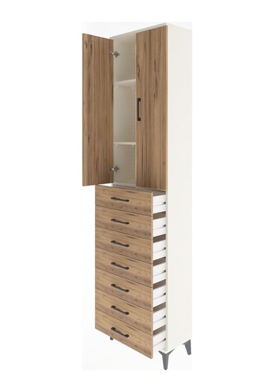 Arges Dolap 3 Raflı 7 Çekmeceli 2 Kapaklı 60x30x243 Aytaşı-çam Aytaşı