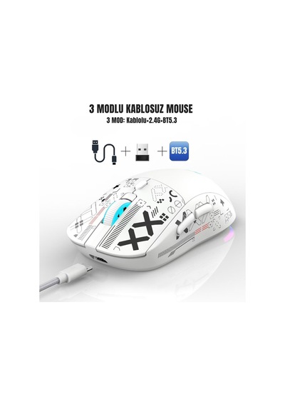 T90 Kablosuz 3 Modlu Mouse -650 Mah Batarya - 4800 Fps Özel Baskılı Tasarım - Rgb Diğer