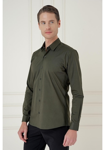 Efor Slim Fit Pamuk Uzun Kol Klasik Haki Gömlek Gk 745 Haki