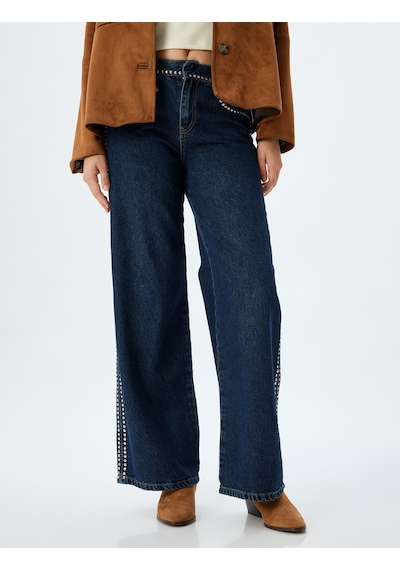 Koton Geniş Paça Düğmeli Taşlı Cep Detaylı Kot Pantolon - Wide Leg Jeans Koyu İndigo 5wal40215md İndigo Koton Geniş Paça Düğmeli Taşlı Cep Detaylı Kot Pantolon - Wide Leg Jeans Koyu İndigo 5wal40215md İndigo