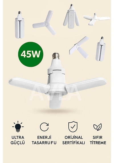 Ultra Güçlü 3 Kollu Led Ampul 45w 5000 Lümen Beyaz Işık Aydınlatma Lambası