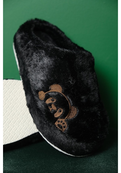 Panda Nakışlı Kadın Ev Terliği Peluş Terlik Çeyiz Ve Bohça Terliği Ses Yapmaz Kalın Taban Siyah Panda Nakışlı Kadın Ev Terliği Peluş Terlik Çeyiz Ve Bohça Terliği Ses Yapmaz Kalın Taban Siyah