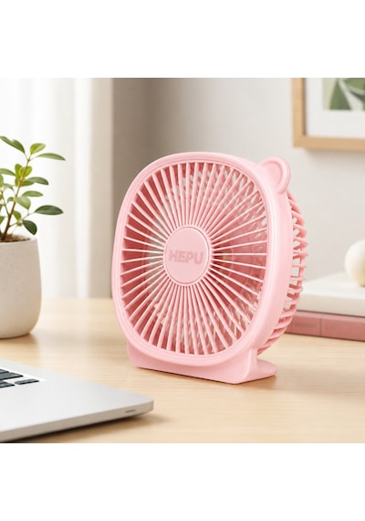 HEPU HP-F03 USB Şarjlı Sessiz Masaüstü Mini Fan – 180° Ayarlanabilir Ayıcık Figürlü Tasarım 3 Kademeli