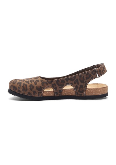 Comfortfusse Belinda - Kadın Ortopedik Hakiki Deri Sandalet Leopar Baskılı Deri