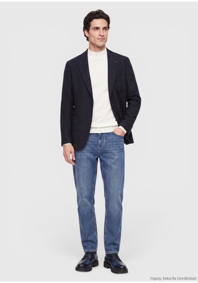 Ramsey Lacivert Düz Shirt Shoulder Slim Fit Yün Karışımlı Örme Ceket