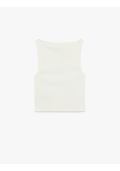 Koton Kolsuz Kayık Yaka Slim Fit Crop Bluz Ekru 6sal30061ık Ekru