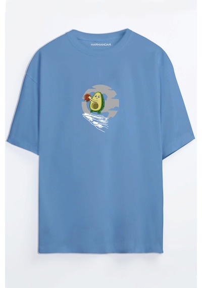Avocado King Baskılı Unisex Beyaz Oversize T-shirt Mavi