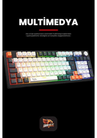 Strike Plus Mekanik Red Switch Klavye Hot Swap Anti Ghosting Türkçe Örgü Kablo Oyuncu Klavyesi Beyaz