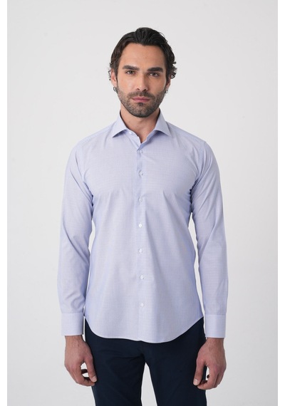 Bisse Erkek Regular Fit Uzun Kollu İtalyan Yaka Mavi Gömlek Gmkls252006 E35 Mavi