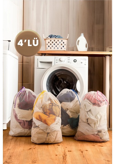 Renkli Ipli 4'lü Çamaşır Yıkama Filesi 40x60 Cm Hassas Çamaşırlar Için Yıkanabilir Koruma Filesi T Diğer