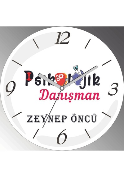 Kişiye Özel Pdr Psikolojik Danışman Çap 30cm Sessiz Akar Bombeli Gerçek Cam Duvar Saati Siyah