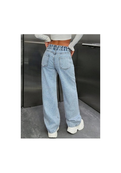 Kene Jeans Yüksek Bel Bacak Yıldızlı Bol Paça Jeans Taş