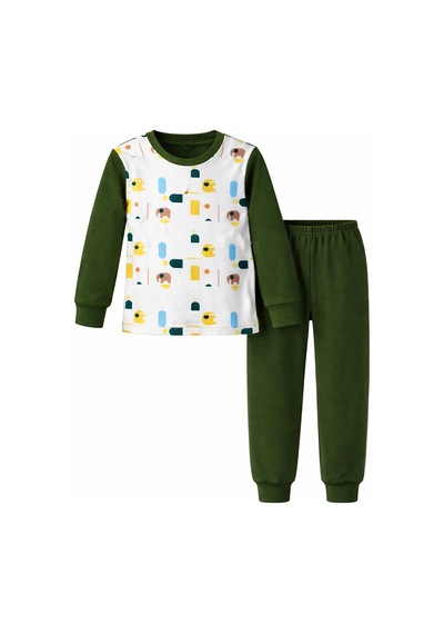 Remsa Çocuk Pamuklu Desenli Pijama Takımı 6068-03 Acı Yeşil Acı Yeşil