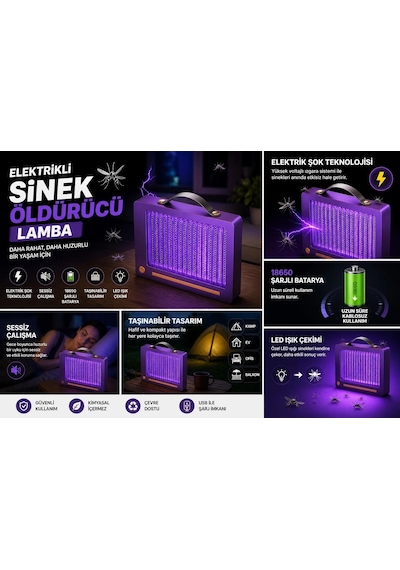 Zenvia Elektrikli Sinek Öldürücü Lamba Şarjlı, Sessiz, Led Işıklı Etkili Koruma Znv2026