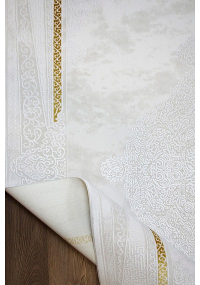 Kashe Halı Bella 4088 Gold Salon Halısı Oturma Odası Halısı Koridor Halısı Mutfak Halısı Modern Makine Halısı Krem - Gold