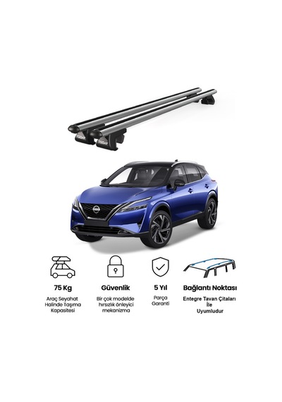 Venüs Nissan Qashqai J11 2014-2020 Uyumlu Gri Ara Atkı Port Bagaj Tavan Barı