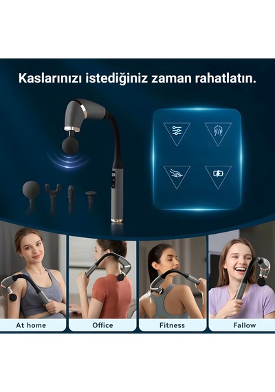 Hilda Zc-2025 Şarjlı Masaj Aleti Derin Doku Masaj Tabancası Boyun Sırt Bel Omuz Bacak Kas Gevşetici Masaj Cihazı Gri