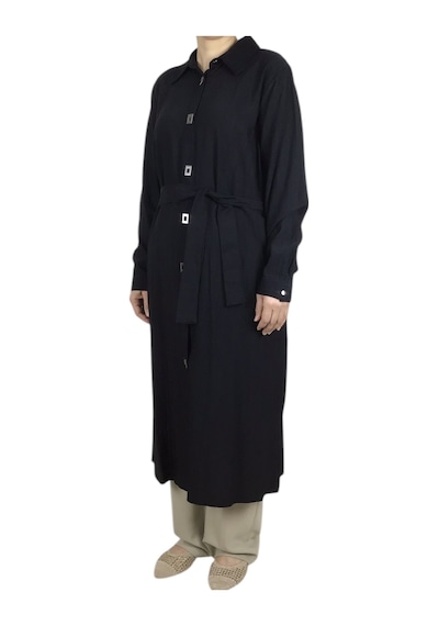 Ece Giyim Kadın Önü Çıtçıtlı Beli Kuşaklı Tunik Siyah