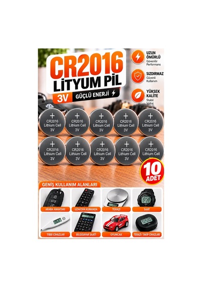 Cr2016 Pil 3v 10 Adet Rio Cr 2016 Para Pil Lityum Düğme Pil Araba Kumandası Baskül Tartı Pili Saat Oyuncak Cihaz Pili