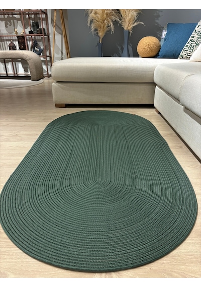 Mavaux Galileo Oval Jüt Yuvarlak Hasır Görünümlü Klasik Halı Kilim Yeşil