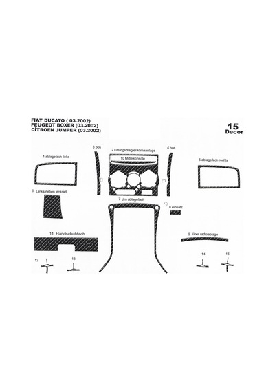 Citroen Boxer Jumper Ducato Torpido Kaplama 2002-2006 11 Parça Karbon