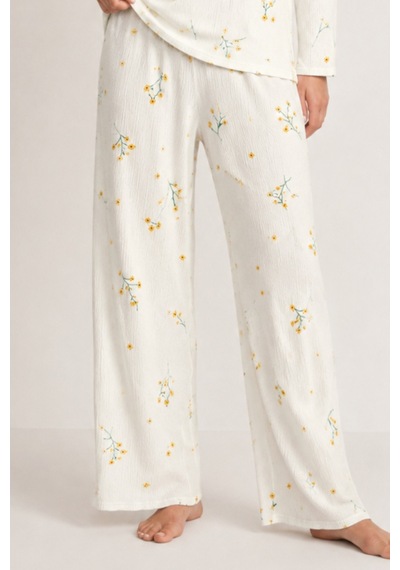 Kadın Desenli Uzun Kollu Ekru Pijama Takımı 4722