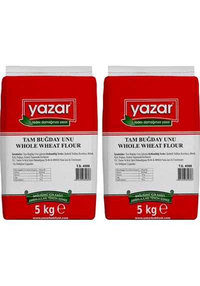 5 Kg X 2 Paket Yazar Taş Değirmende Öğütülmüş Tam Buğday Unu