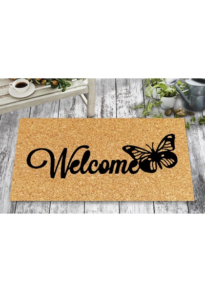 Welcome Dış Kapı Paspası 40x70 Cm Dijital Baskılı Kaymaz Pvc Plastik Tabanlı Kapı Önü Paspası Taba - Krem