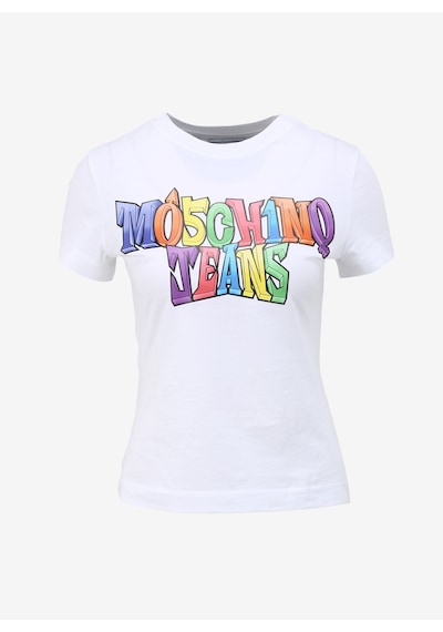 Moschino Jeans Beyaz Kadın Yuvarlak Yaka Baskılı T-shirt 241k1a0708