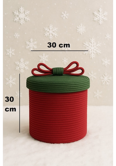 Mavaux Christmas 4 Lü Jüt Halatlı Dekoratif Hediye Sepeti Seti Kırmızı Yeşil Noel Sepeti Çok Renkli 30 X 30