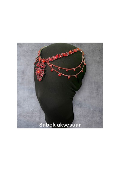 Lunaria- Taşlı Alınlık Gelin Kına Nişan Kırmızı - 726456227 Kırmızı