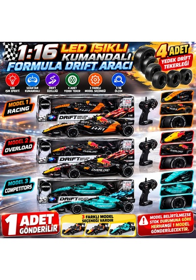 Led Işıklı Kumandalı 1:16 Ölçek Formula Drift Aracı 4 Yedek Tekerlekli 3 Model Seçenekli Yarış Arabası