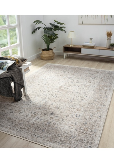 Mariesse Home Vintage Eskitme Desenli Makine Dokuma Salon Oturma Odası Halısı 10201 Bej