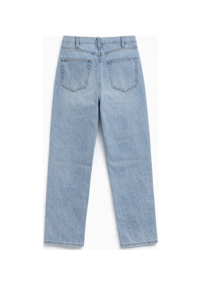 Kadın Yüksek Bel Buz Mavisi %100 Pamuk Mom Fit Jean Pantolon Mavi