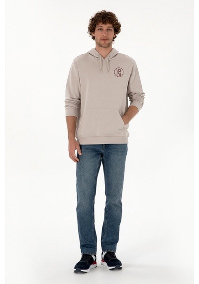 U.S. Polo Assn. Erkek Regular Fit Kapüşonlu Taş Sweatshirt 50313718-VR049