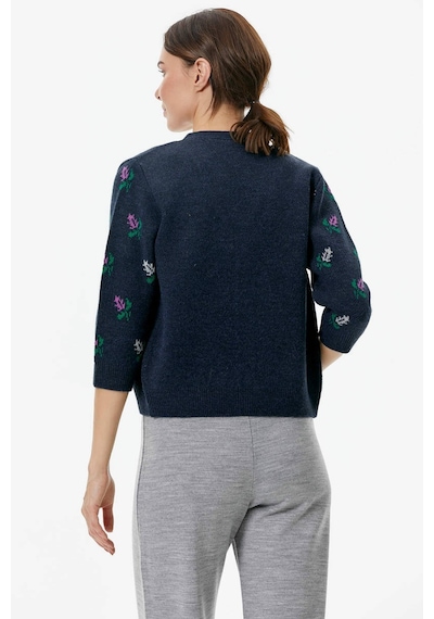 Sementa Çiçek Motifli Crop Triko Takım - Lacivert 001