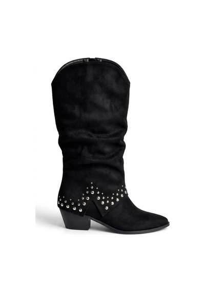 Fox Shoes Z726106802 Siyah Süet Kalın Topuklu Pim Detaylı Kadın Çizme